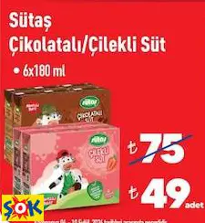 SÜTAŞ ÇİKOLATALI/ÇİLEKLİ SÜT 6X180 ML SÜTAŞ ÇİKOLATALI/ÇİLEKLİ SÜT 6X180 ML